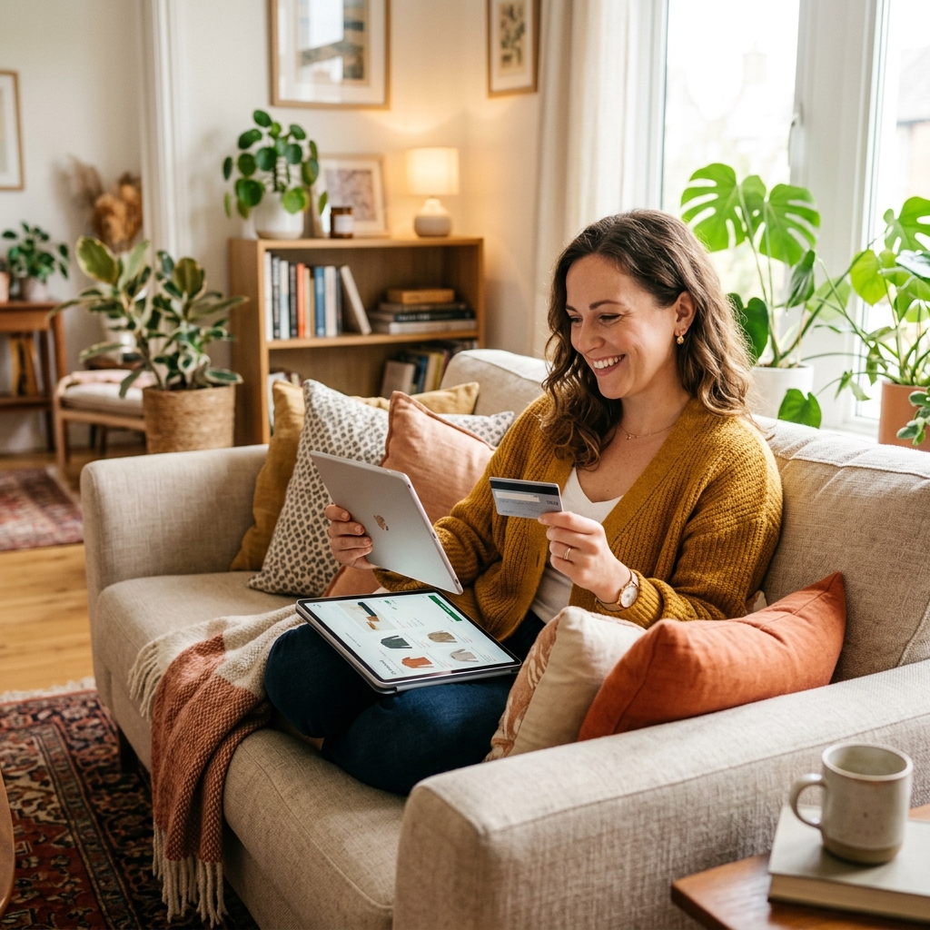 Woman ordering a bamotv8k IPTV subscription online